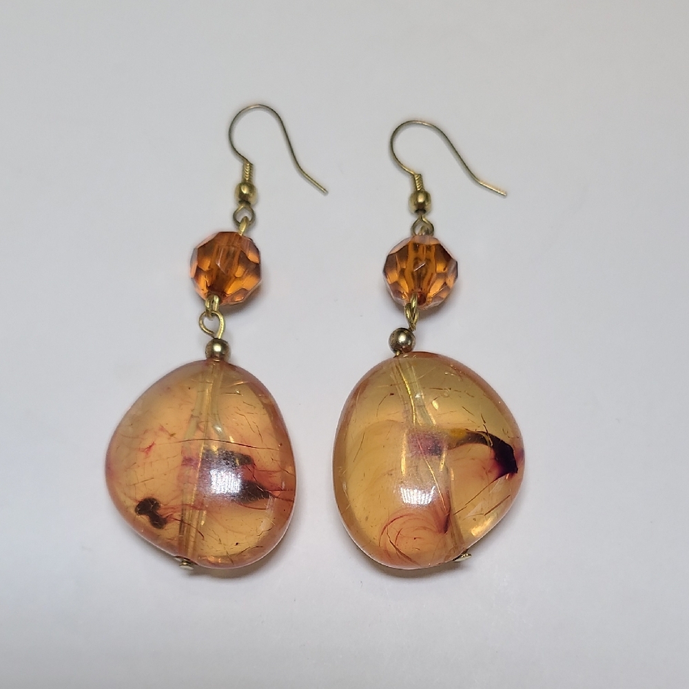 Gold and Transulent Amber Dangle Earrings